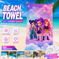 Y2K Neon Girls Beach Towel, Soft Quick Dry Absorbent Polyester Pool Towel