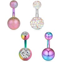 14G 6mm 1/4 Inch 316L Surgical Steel Crystal Ferido CZ Short Belly Earring Navel Button Rings 4PCS