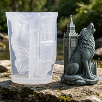 3D Howling Wolf Big Ben Silicone Candle Mold Animal Sculpture Aroma Soap Gypsum Plaster Soap Craft Casting Mold Home Decor