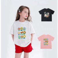 Girls' short sleeved T-shirt, summer children's clothing, pure cotton flower print, fashionable and novel baby girl pullover