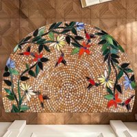 Boho Floral Half Circle Rug Doormat Washable Welcome Mat Non-Slip Bathroom Carpet Colorful Bird Floral Print Floor Mat Boho