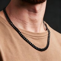 Gloss Black Wide Flat Curb Chain Necklace 316L Stainless Steel Thick Cuban Link Unisex Hip Hop Anti Tarnish Collarbone Jewelry F