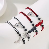 2Pcs/Set Gothic Spider Bat Braided Rope Bracelet For Women Men Heart Magnetic Matching Couple Bracelets Halloween Jewelry Gift