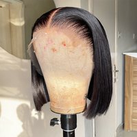 Perruque Bob Lace Frontal Wig naturelle, cheveux courts, lisses, 13x4, 100% cheveux humains, pre-plucked, 12, 14 pouces, 200%
