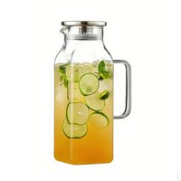 2L Glass Pitcher with Handle and Lid Drinks Bottle Household Tea Pitcher for Coffee Juice Milk Lemonade Refrigerator Safe