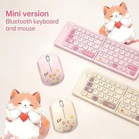 Kawaii Cat Style Wireless Bluetooth Foldable Keyboard Mouse Set Mini Silent Click Long Battery Life For PC Laptop Girl Cute Gift