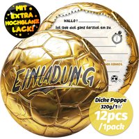 12pcs Golden Bright Football Invitation Card Birthday Men's and Women's Sports Football Theme Party Invitation Card Thickened Ca
