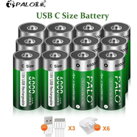 Palo 1.5V Lithium Rechargeable Battery R14 LR14 USB Charging C Size Li-ion Battery For Water Heater Gas Stove Radio Shaver