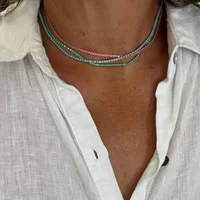 2mm Thin Tennis Choker Necklace For Women Silver Color Blue Turquoises Stone Fashion High Quality Jewelry