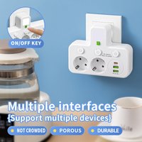 EU Plug 2 USB 1 Type-C Ports Outlet 4 Sockets Multitap Wall Power Strip Electrical Socket No Extension Cord with 2500W MAX Power