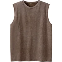 2025 Summer New Cotton Men's Washed Cotton Tank Tops Muscle Gym Sleeveless Workout T Shirts Running Beach Loose Tees