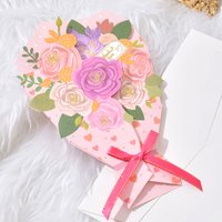 3D Bouquet Foil-Stamped Greeting Card,Heartwarming Mother's Day Thank You Card Envelope,Exquisite Handmade PaperCut Gift for Mom