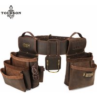 Tourbon Leather Tool Waist Bags with Adjustable Belt Detachable Pockets Heavy Duty Carpenter Electrician Tool Combo Pouchs Tan