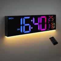 16" Large Digital Wall Clock, Big LED Display with Remote, 8 RGB Color, Alarm, DST, Temperature for Living Room, Kitchen image 4