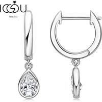IOGOU Moissanite Dangle Huggie Earring Bezel Pear Shaped 100% 925 Sterling Silver Hoops Woman Original Jewelry for Girls