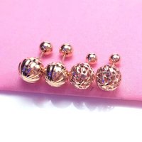585 Purple Gold Shining Two Wear Screw Ball earings stud Plated 14K Rose Gold Hollow Round Beads earrings for women Jewelry