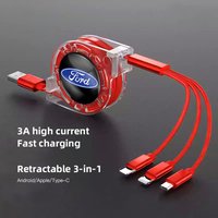 3 In 1 Micro USB Type C Charging Cable Multi Charger For Ford ST Line Focus Mustang Fiesta Puma Ranger Kuga MK7 MAX F150 Mondeo