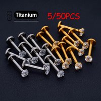 5//50Pcs ASTM F136 Titanium 18G/16G Internal Teeth Labret Stud CZ Cartilage Earring Helix Tragus Nose Stud Piercing Body Jewelry