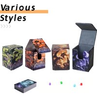 Premium Pu Leather Card Box Compatible with Mtg Cards - Can Hold More Than 100 Single Set Cards, Trading Card Storage Box Suitable for Tcg/Ptcg/Ygo Cards, Sports Card Holder with 2 Dividers, 4 Designs