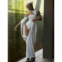Kliou Sexy Fashion 2 Piece Set Woman Wrap Chest Backless Skinny Bodysuits+Irregular Hollow Halter Long Dress Street Style Suits