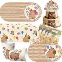 Capybara Party Decoration Set Tableware Plate Cup Balloons Happy Banner Gift Bags Supplies Children Birthday Party Favors gifts