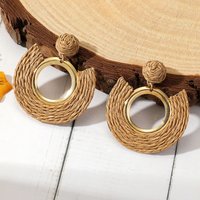 Bohemian Fan-Shaped Raffia Woven Luxury Earrings, Suitable for Daily Wear and Special Occasions