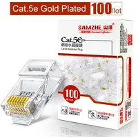 SAMZHE Cat5e RJ45 Modular Plug 8P8C Connector for Ethernet Cable,Gold Plated CAT 5e Gigabit Bulk Ethernet Crimp Connectors