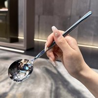 Korean Style Stainless Steel Thickening Spoon Creative Long Handle Hotel Hot Pot Spoon Soup Ladle Home Kitchen Essential Tools