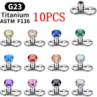 10PCS ASTM F136 Titanium 14G 3-Hole Internally Threaded CZ Dermal Anchor Tops and Base Microdermals Piercing Body Jewelry
