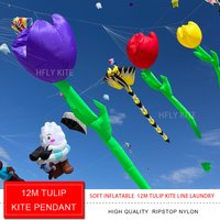 New Arrival Soft Inflatable 12m Tulip Kite Line Laundry for Adults High Quality 40D Nylon Flower Show Kites Pendant