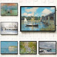 Monet Water Lilies Magpie Bridge Sunrise Poster Print Canvas Wall Art for Living Room Home Decoration Stunni