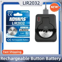 NEW LIR2032 3.6V Rechargeable Lithium Button Battery with Charger, Compatible with CR2032 for Car Key Fob, Watch, Remote