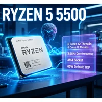 AMD Ryzen 5 5500 Zen3 Architecture Gaming CPU 6 Core 12 Thread AM4 Socket 16MB L3 Cache 4.2GHz Boost 65W Desktop Processor Witho