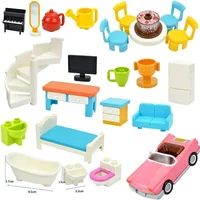 Big Size Building Blocks City Furniture Desk Chair Bed Sofa Bathroom Kitchen House Accessories Figuers Duploes Brick Toys
