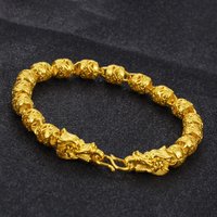 Hot selling 9999 pure 24K real gold jewelry round bead dragon head bracelet for men and women, couple ring gift