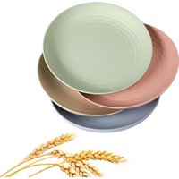 LMETJMA 4Pcs Lightweight Wheat Straw Plates Unbreakable Reusable Dinner Dishes Plates Set Dishwasher & Microwave Safe JT93