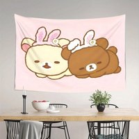 ZLIENSZUS Rilakkuma Large Wall Hanging Tapestry - Cute Cartoon Character With Pink Bunny Ears & White Tails