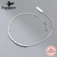 TrustDavis Real 925 Sterling Silver Anklets Fashion Geometric Beads Anklets for Women Birthday Gift Fine 925 Jewelry DS3797