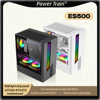 Power Train ES500 M-ATX ATX RGB light strip panel side transparent ITX PC gaming case Desktop computer case gabinete gamer
