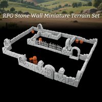 RPG Dungeon Stone Wall Miniature Terrain Set, Modular Roleplaying Accessories for Castles, Expandable TTRPG Structures