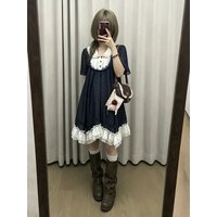 Japanese Subculture Vintage Short Sleeve Dress Polka Dot Print Lace Patchwork Versatile Mini Dress Bodycon Button Women Sweet