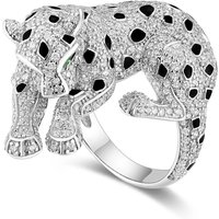 Luxury 925 Sterling Silver Leopard Ring Artificial Emerald Enamel Panther Women's Statement Fine Jewelry Anniversary Party Gifts