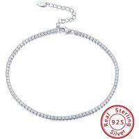ORSA JEWELS Hip Hop 925 Sterling Silver Tennis Chain Anklets for Women Boho Zircon Beach Barefoot Sandals Anklet Jewelry SA03