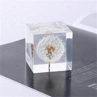 Großhandel kristall cube förmigen transparenten harz löwenzahn briefbeschwerer Sammlung von hause dekoration ornamente