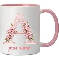 A personalized floral letter coffee mug with customizable name design—the perfect gift for a friend.
