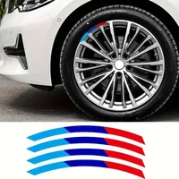 1SET Tri-color Wheel Rim Stripes Red Blue Light Blue Reflective Waterproof Sticker for Car Wheel Decor
