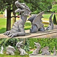 Resin Dragon Garden Statue Gothic Fantasy Dragon Sculpture Giant Lawn Ornament Patio Yard Decoration Figure