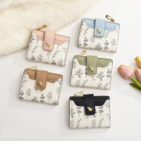 Short Wallet PU Leather Thin INS Multi Card Zipper Coin Purse Hasp Small Flowers Card Bag Hasp Zipper Wallet for Women Girl