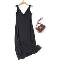 Maxdutti French Elegant Lace Stitching Sleeveless Dress Evening Dress Minimalist Black Summer Vacation Long Dress Female