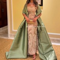 Evening Dresses 2026 Nude Beaded Mermaid with Sage Green Satin Cape Strapless Formal Party Prom Gowns for Women Customized